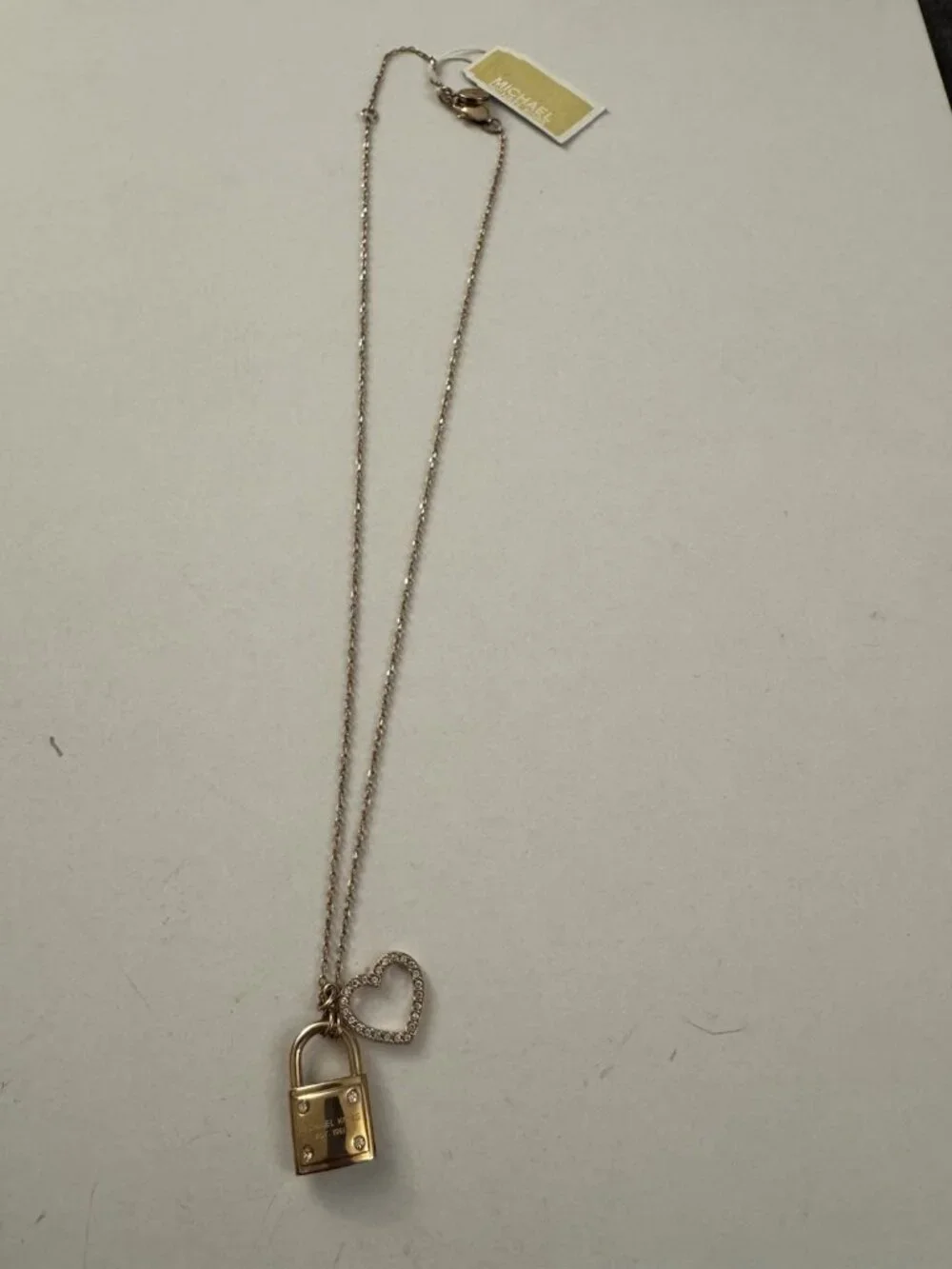New Michael Kors MKJX7398710 Padlock Pave Crystal Heart Pendant Necklace CS14